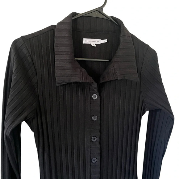 Good American Black Ribbed Button Front Midi Dress - Picture 6 of 9